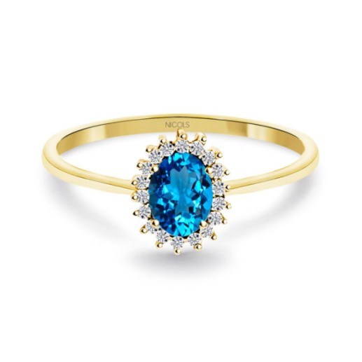 Candy Blue Topaz and Diamond Ring in Yellow Gold - Rings other precious stones