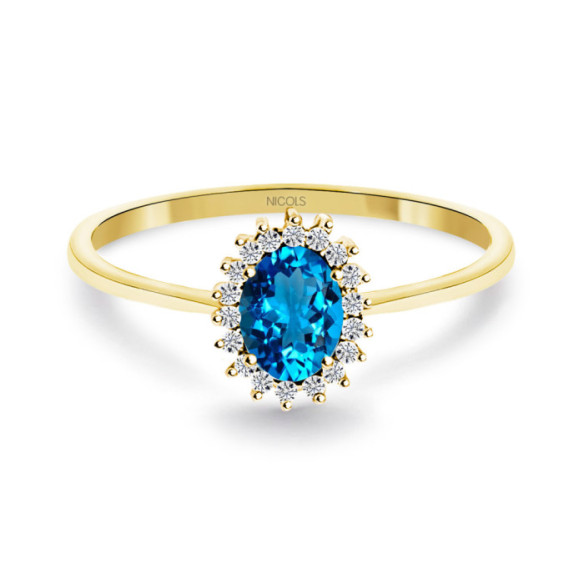 Candy Blue Topaz and Diamond Ring in Yellow Gold - Rings other precious stones