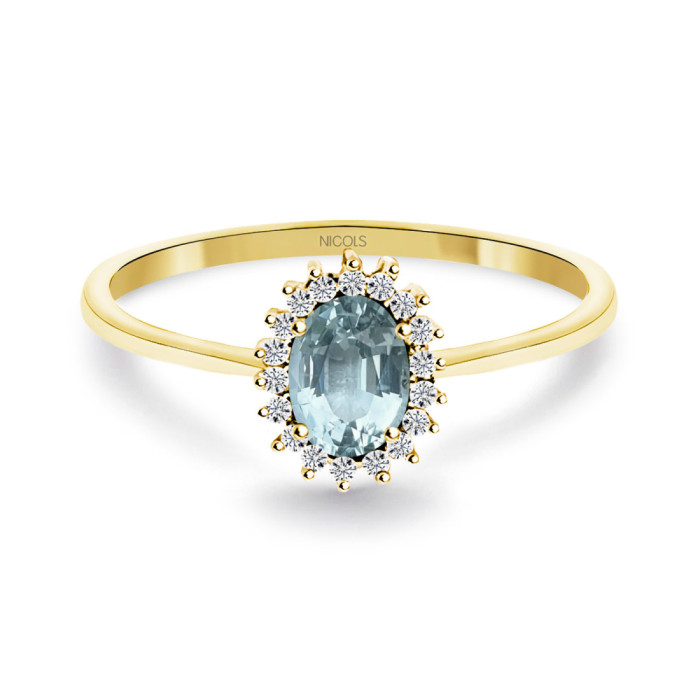Anillo Aguamarina y Diamantes Oro Amarillo Candy - Anillos Otras Piedras Preciosas