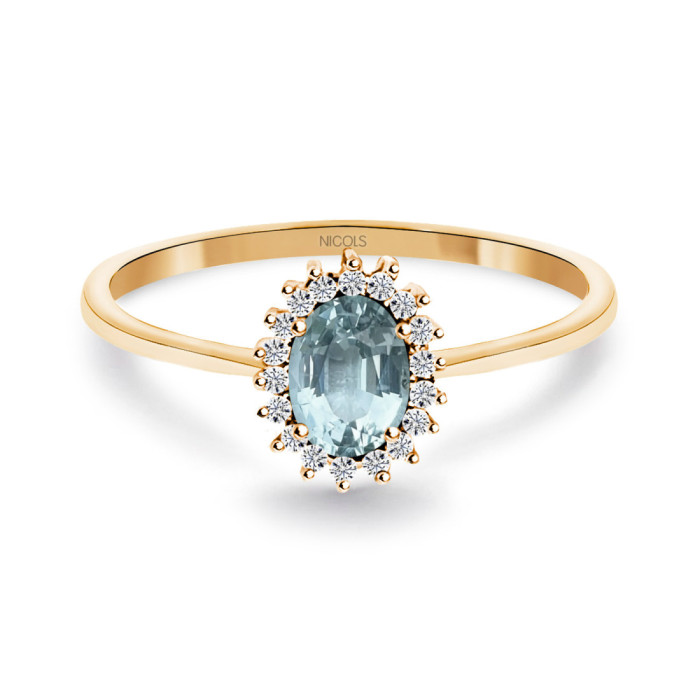 Anillo Aguamarina y Diamantes Oro Rosa Candy - Anillos Otras Piedras Preciosas