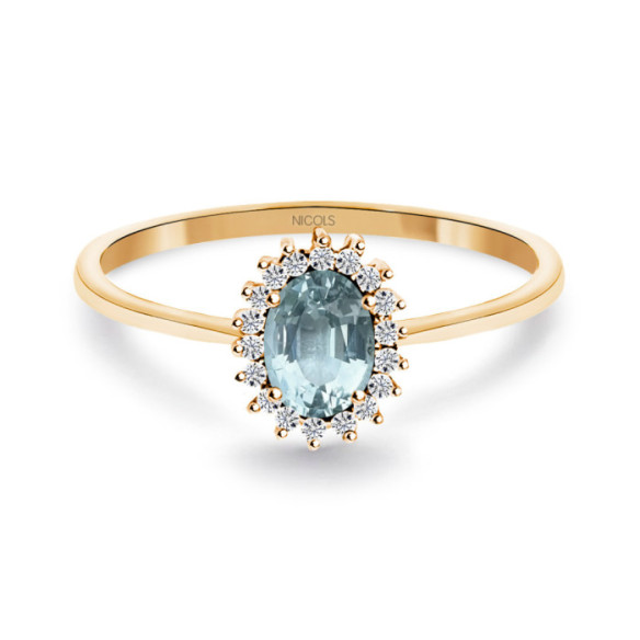 Anillo Aguamarina y Diamantes Oro Rosa Candy - Anillos Otras Piedras Preciosas