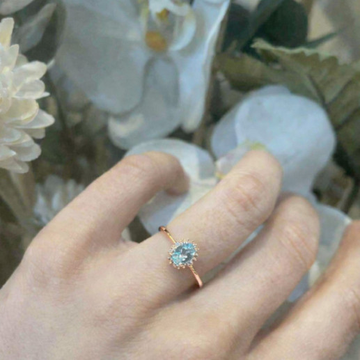 Anillo Aguamarina y Diamantes Oro Rosa Candy - Anillos Otras Piedras Preciosas 2