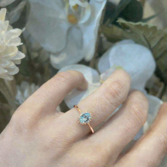 Anillo Aguamarina y Diamantes Oro Rosa Candy - Anillos Otras Piedras Preciosas