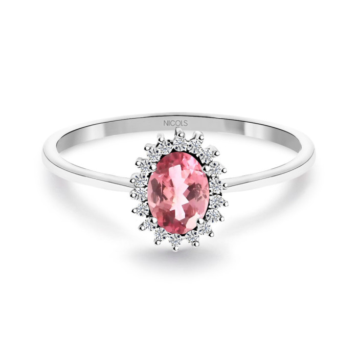 Anillo Turmalina Rosa y Diamantes Oro Blanco Candy - Anillos Otras Piedras Preciosas