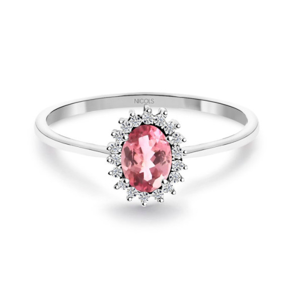 Anillo Turmalina Rosa y Diamantes Oro Blanco Candy - Anillos Otras Piedras Preciosas
