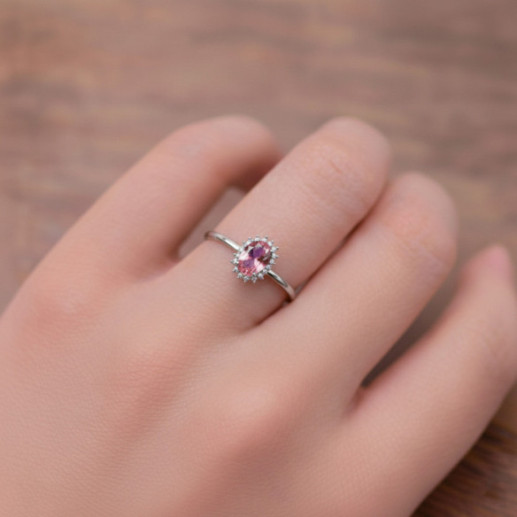 Anillo Turmalina Rosa y Diamantes Oro Blanco Candy - Bagues Autres pierres précieuses 2
