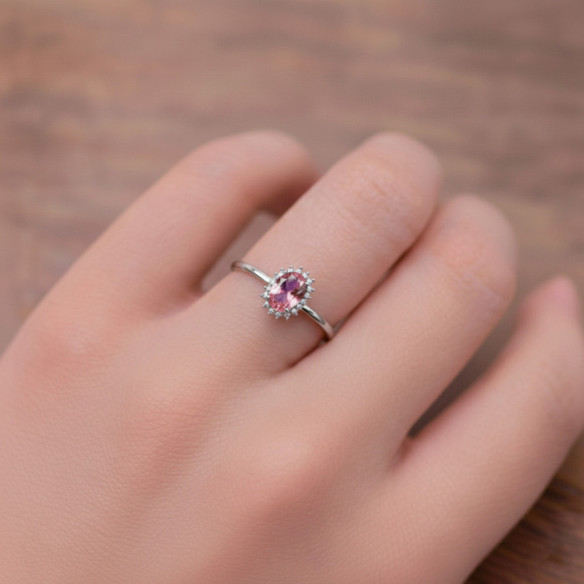 Anillo Turmalina Rosa y Diamantes Oro Blanco Candy - Anillos Otras Piedras Preciosas