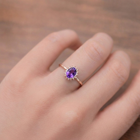 Amethyst Santamaria and Diamond Ring in Candy Rose Gold - Rings other precious stones