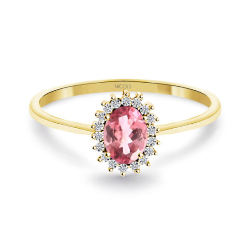 Anillo Turmalina Rosa y Diamantes Oro Amarillo Candy - Anelli altre pietre preziose