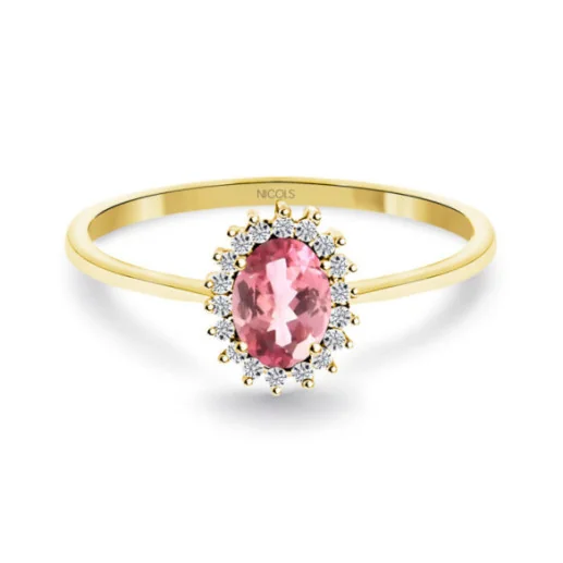Anillo Turmalina Rosa y Diamantes Oro Amarillo Candy - Anillos Otras Piedras Preciosas