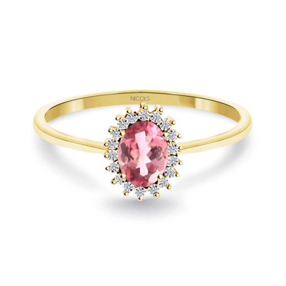 Candy Pink Tourmaline and Diamond Ring in Yellow Gold - Rings other precious stones