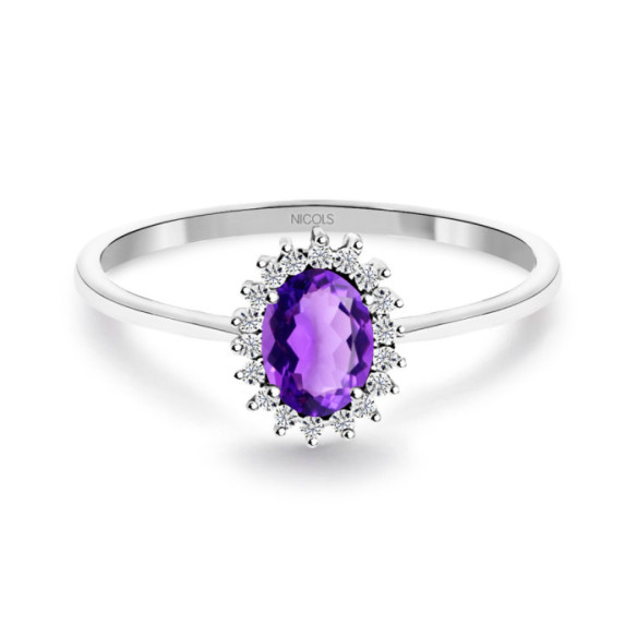 Anillo Amatista Santamaria y Diamantes Oro Blanco Candy - Bagues Autres pierres précieuses