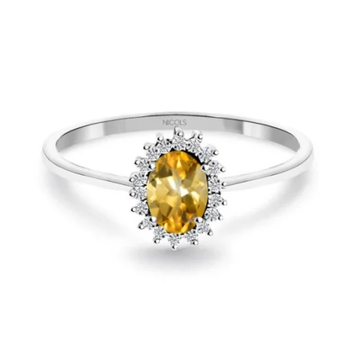 Anillo Citrino y Diamantes Oro Blanco Candy - Anillos Otras Piedras Preciosas