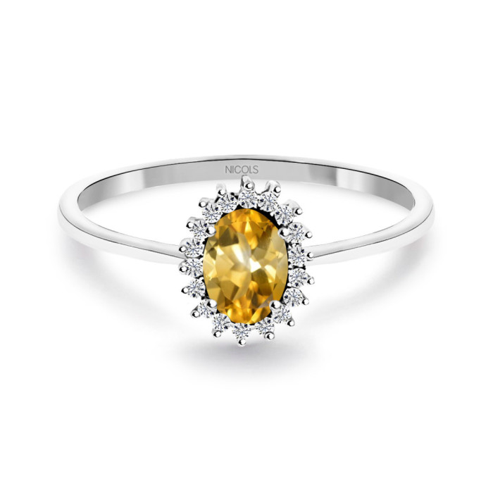 Anillo Citrino y Diamantes Oro Blanco Candy - Anillos Otras Piedras Preciosas