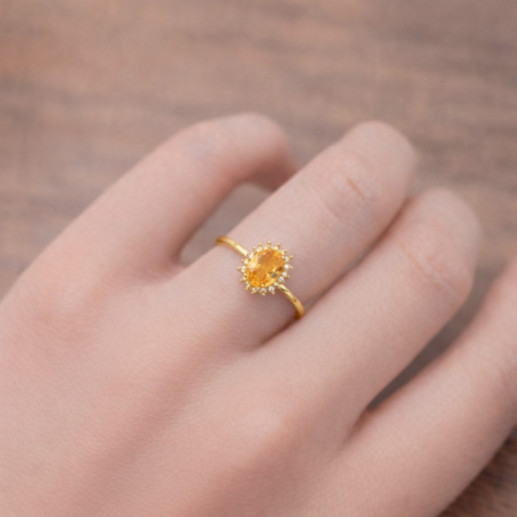 Candy Yellow Gold Citrine and Diamond Ring - Rings other precious stones 2