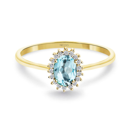 Sky Topaz and Diamond Ring in Candy Yellow Gold - Rings other precious stones