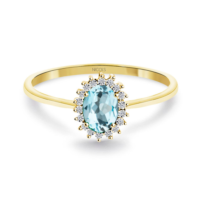 Anillo Topacio Sky y Diamantes Oro Amarillo Candy - Anillos Otras Piedras Preciosas