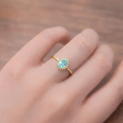 Anillo Topacio Sky y Diamantes Oro Amarillo Candy - Anillos Otras Piedras Preciosas 2