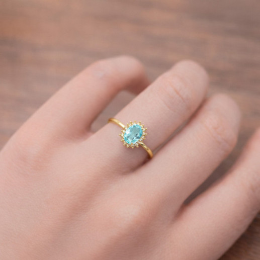 Sky Topaz and Diamond Ring in Candy Yellow Gold - Rings other precious stones 2