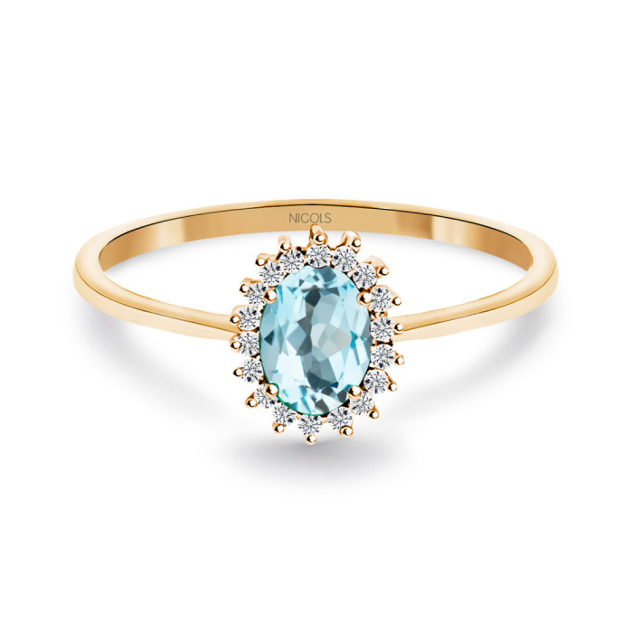 Anillo Topacio Sky y Diamantes Oro Rosa Candy - Anéis Outras pedras preciosas