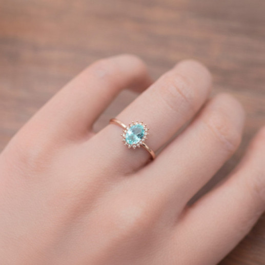 Anillo Topacio Sky y Diamantes Oro Rosa Candy - Anillos Otras Piedras Preciosas 2