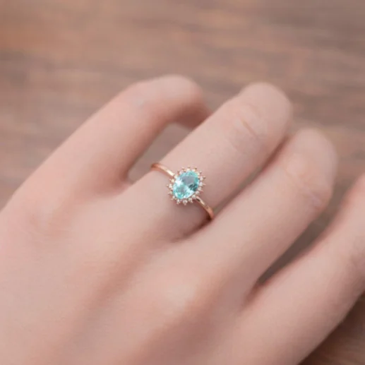 Anillo Topacio Sky y Diamantes Oro Rosa Candy - Anillos Otras Piedras Preciosas 2