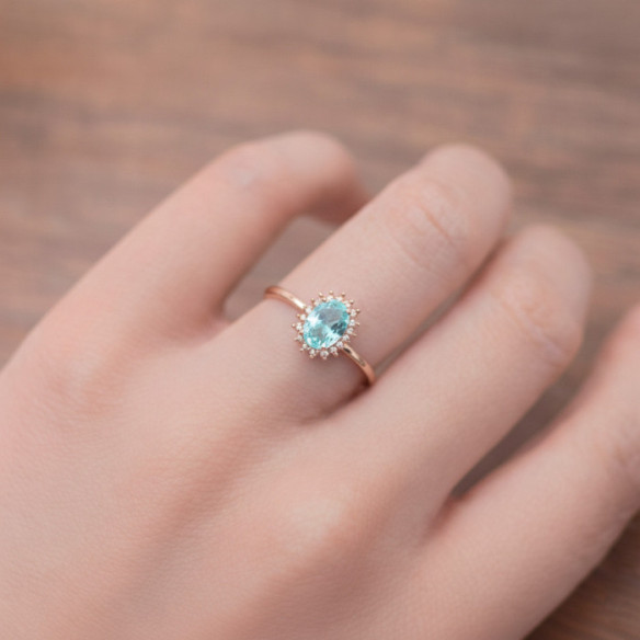 Anillo Topacio Sky y Diamantes Oro Rosa Candy - Anelli altre pietre preziose