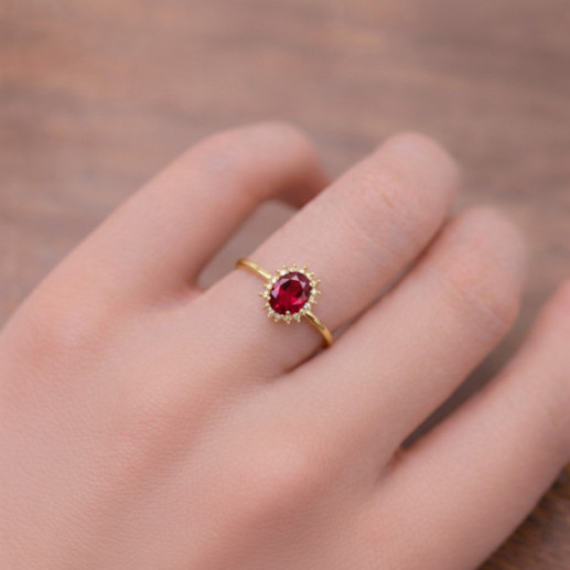 Candy Yellow Gold Garnet and Diamond Ring - Rings other precious stones 2