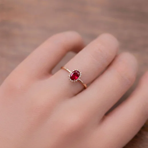 Anillo Granate y Diamantes Oro Rosa Candy - Anillos Otras Piedras Preciosas 2
