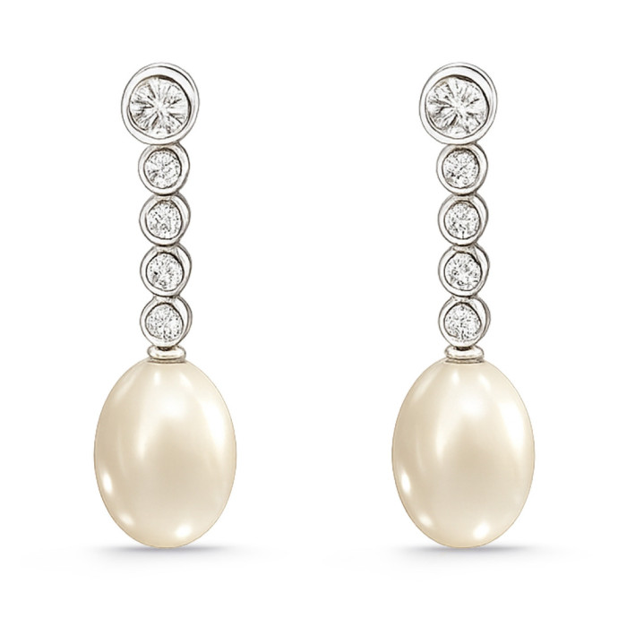 Pendientes Perlas Five Classic Diamond - Pendientes de Perlas