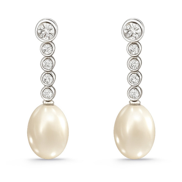 Cinque orecchini classici di perle di diamanti - Orecchini di perle