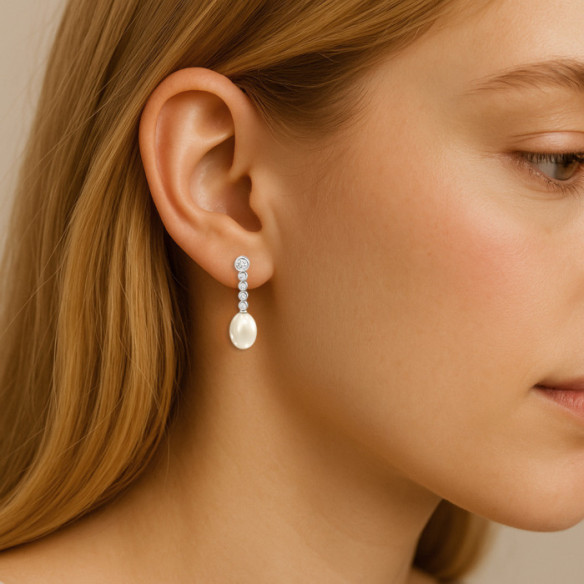 FIVE CLASSIC DIAMOND pearl earrings - Pearl Earrings