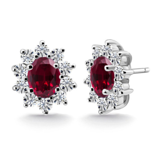 Pendientes Rubí y Diamantes Oro Blanco Dalia - Pendientes de Piedras Roja