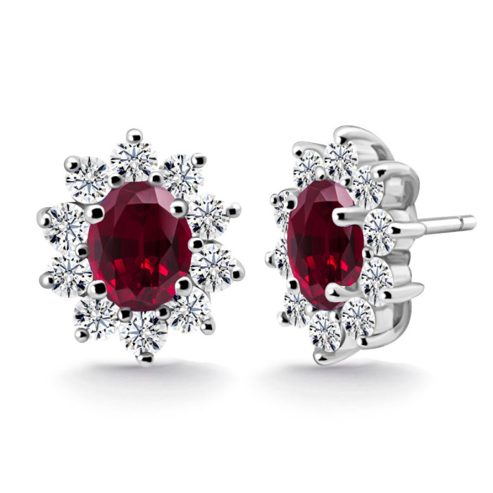 Pendientes Rubí y Diamantes Oro Blanco Dalia - Pendientes de Piedras Roja