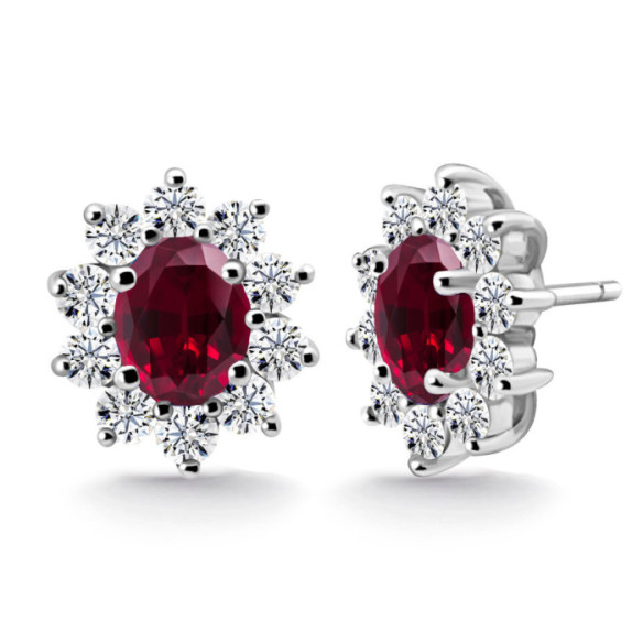 Pendientes Rubí y Diamantes Oro Blanco Dalia - Pendientes de Piedras Roja