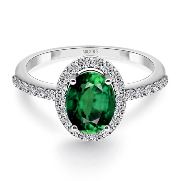 Anillo Esmeralda y Diamantes Oro Blanco Dalia Sunset - Anillos de Esmeralda