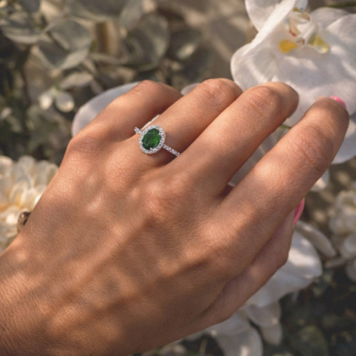 Emerald and Diamond Ring in White Gold, Dahlia Sunset - Emerald rings 2