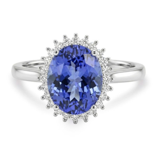 Anillo Tanzanita y Diamantes Oro Blanco Dalia - Anillos Otras Piedras Preciosas