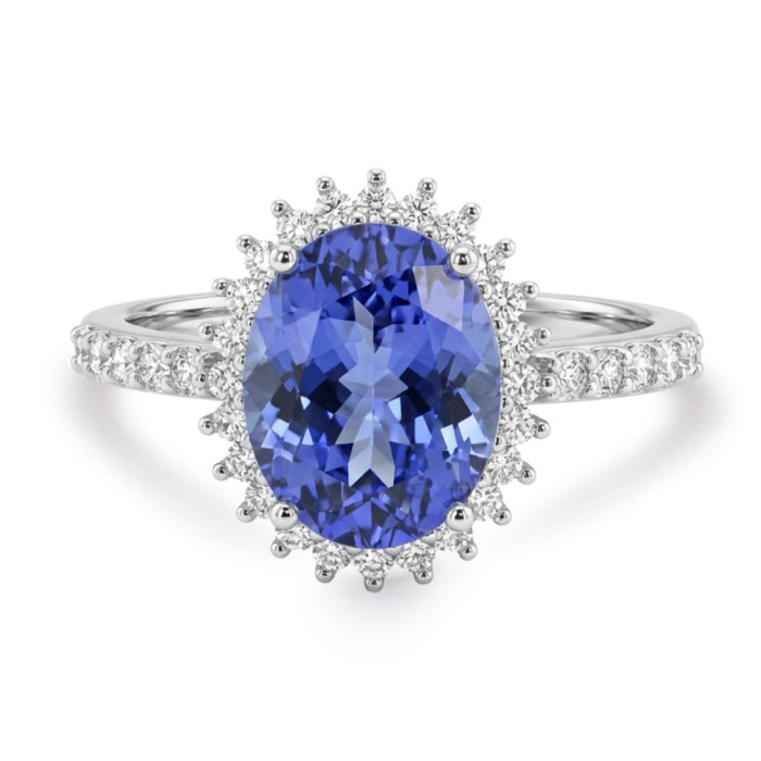 Anillo Tanzanita y Diamantes Oro Blanco Dalia Pavé - Anelli altre pietre preziose