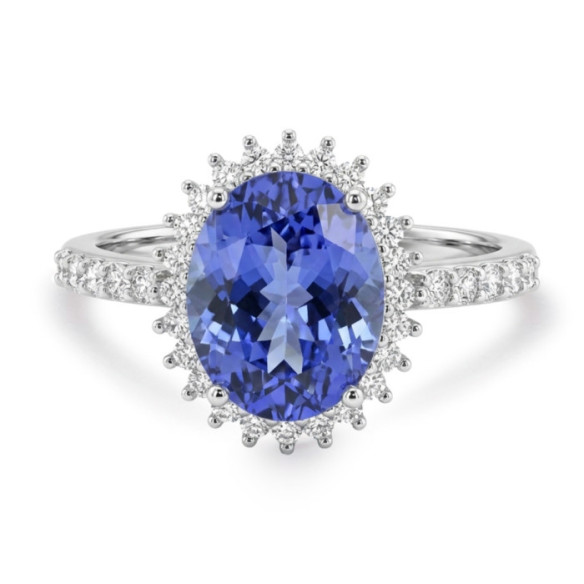 Anillo Tanzanita y Diamantes Oro Blanco Dalia Pavé - Anelli altre pietre preziose