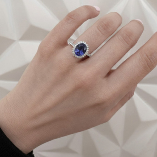 Anillo Tanzanita y Diamantes Oro Blanco Dalia Pavé - Anelli altre pietre preziose 2