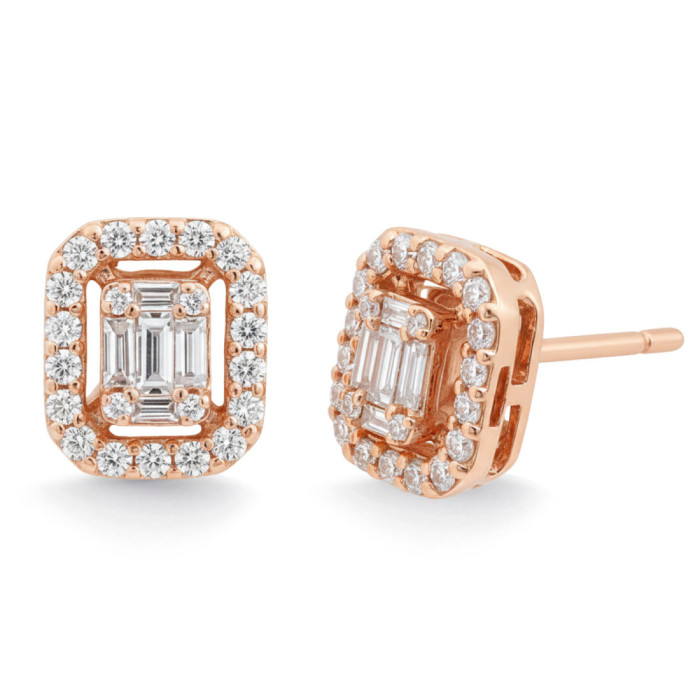 Pendientes Diamantes Dormilonas Oro Rosa Square - dormilonas