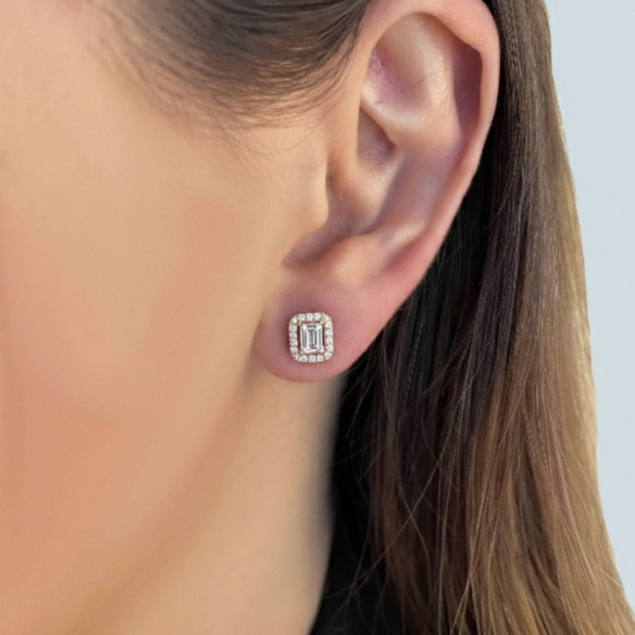 Pendientes Diamantes Dormilonas Oro Rosa Square - dormilonas