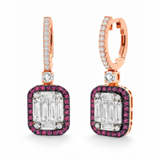 Ruby and Diamond Earrings in Rose Gold and Black Rhodium - Red stones earrings