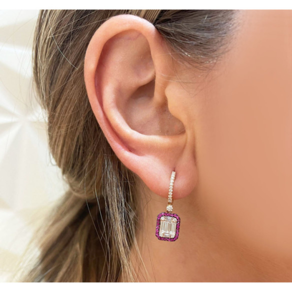 Ruby and Diamond Earrings in Rose Gold and Black Rhodium - Red stones earrings