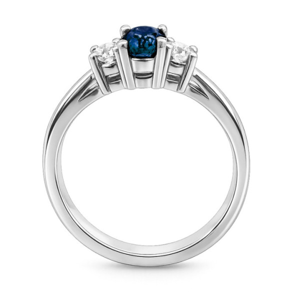 Anillo Zafiro y Diamantes Tresillo Oro Blanco Sunset Oval - Anillos de Compromiso Azul