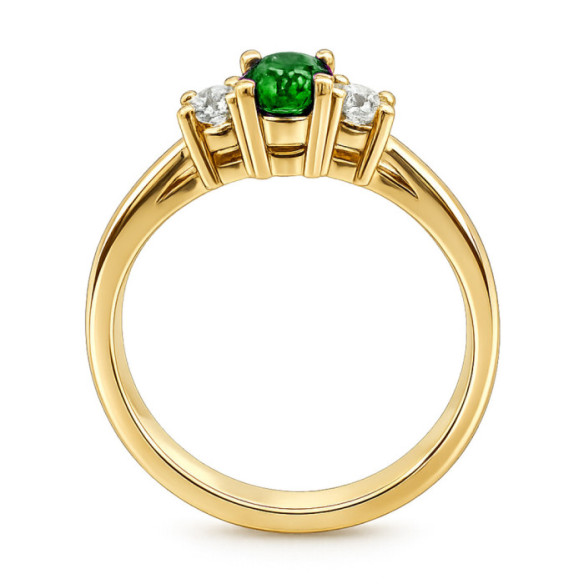 Anillo Esmeralda y Diamantes Oro Amarillo Tresillo Sunset Oval - Anillos de Compromiso Verde