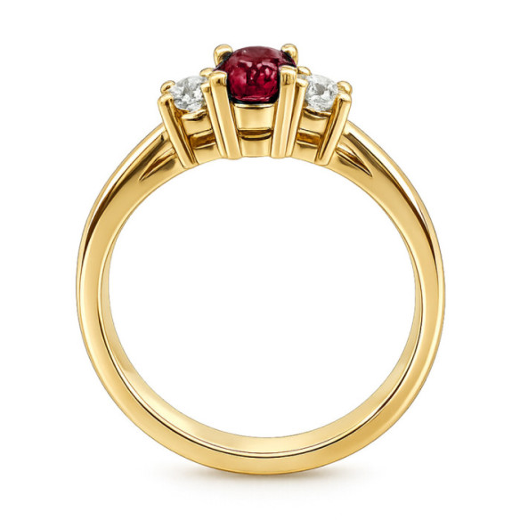 Anillo Rubí y Diamantes Tresillo Oro Amarillo Sunset Oval - Anelli di fidanzamento rosso