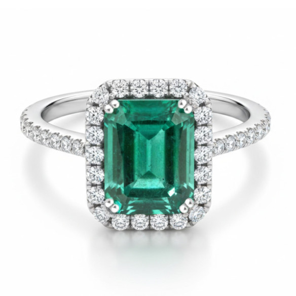 Anillo Esmeralda Sunset Rectangle 3.88Ct Oro Blanco - Anillos Compromiso Aniversario