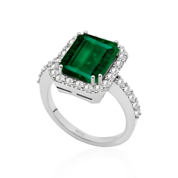Anillo Esmeralda Sunset Rectangle 3.88Ct Oro Blanco - Anillos Compromiso Aniversario